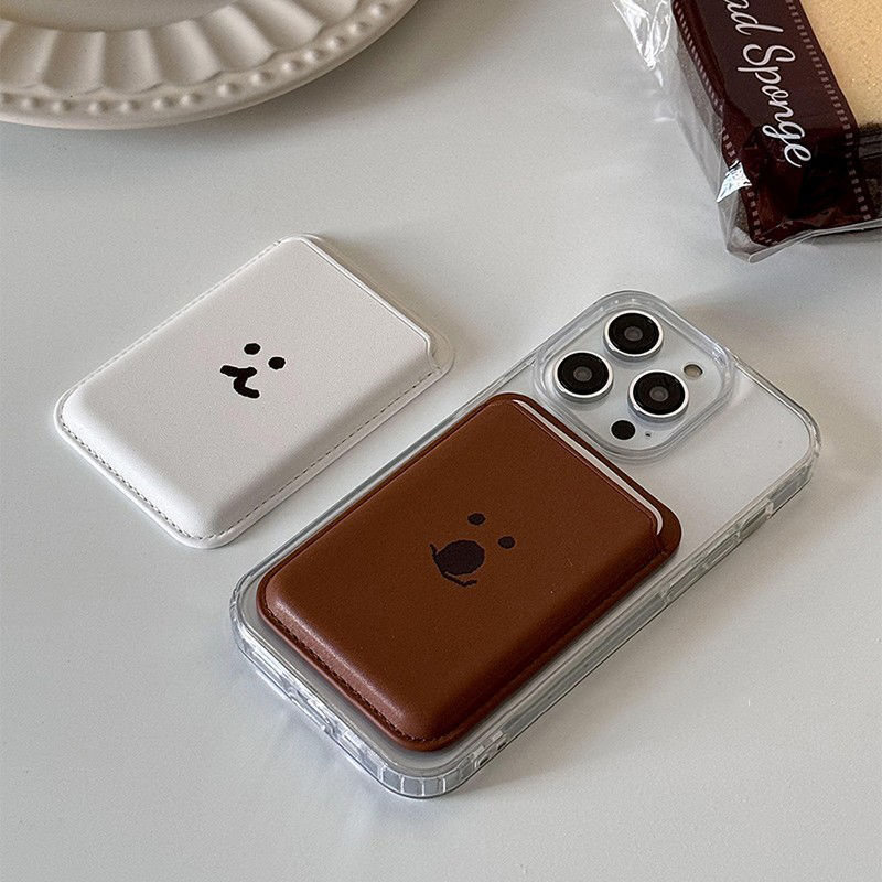 柿子椒熊适用MAGsafe磁吸卡包iPhone手机背贴卡槽插饭卡皮质卡套