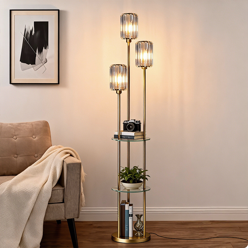Торшер Taotao Lighting коричневая полка, ротанговый плафон