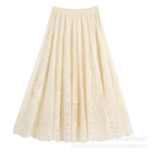 Autumn Sexy Versatile Semi-Body Skirt for Women - New Style, Elegant Drape, Lacy Edge, Hollow Design, Medium Length A-line Skirt