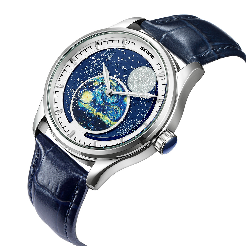 Skone Earth Starry Sky Swiss Mechanical Watch Waterproof Luminous Leather Strap Men's Automatic Mechanical Watch Fangsheng Watches