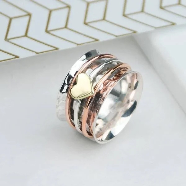 Retro Color Block Heart Shape Alloy Plating Women's Rings display picture 3