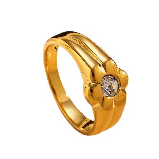 Europa y los Estados Unidos en la abertura de corte de viento anillo de diamante de acero de titanio chapado en PVD 18k oro real no se desvanece anillo de lujo ligero i