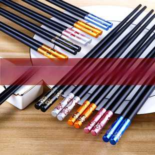High-End Alloy Chopsticks for Home Use 1 Person 1 Color 5-10 Pairs Couple Set Anti-Mildew Anti-Slip High Temperature Resistant Non-Mold Fast Child