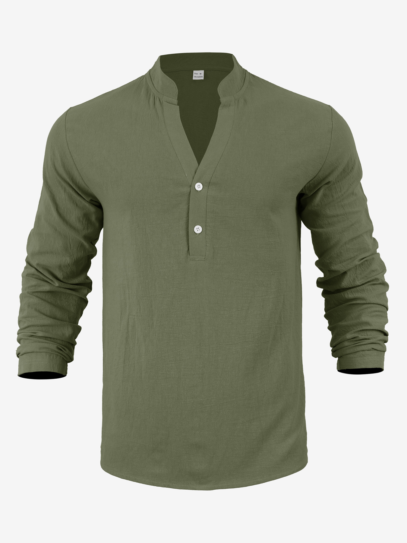 Estación independiente transfronteriza lino americano primavera venta caliente hombre relajado ocio transpirable V-cuello Henry camiseta de manga larga camiseta hombre