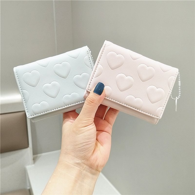 Amor corto bolso de cambio de mujer versión coreana lindo pequeño fresco plegable mini nicho bolso de tarjetas de estudiantes marea color sólido