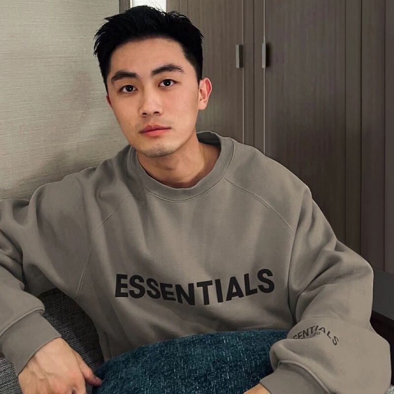 Fog Stack Essentials Double-Line Silicone Lettering on the Chest, Loose Round-Neck Sweatshirt, Trendy