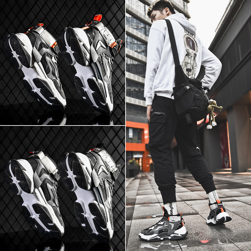 男鞋春秋款透氣鞋子男款學生休閒運動老爹鞋夏季厚底增高鞋男