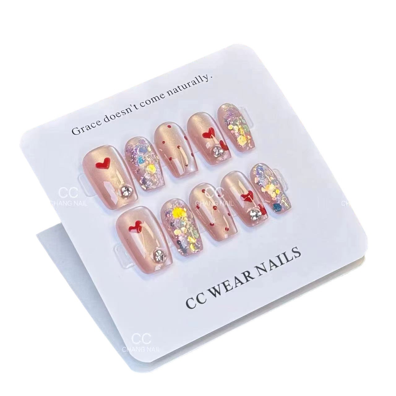 Yiyi Dance [La historia de las rosas] Armadura corta hecha a mano, linda manicura de parche desmontable de color