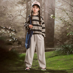 Children's Spring Outfit Set 2024 New Korean Style Striped Sweatshirt Trendy Long Sleeve Middle/Big Kids Casual Pants Two-Piece Set Fashion