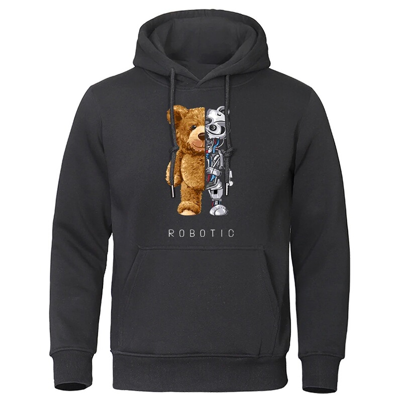 New Funny Teddy Bear Robot Hoodie Clothing Casual Hooded Men's Fashion Sweatshirt Loose Streetwear
