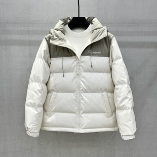 In stock 2023 Winter New hooded embroidered thickened short PU stitching men's down jacket