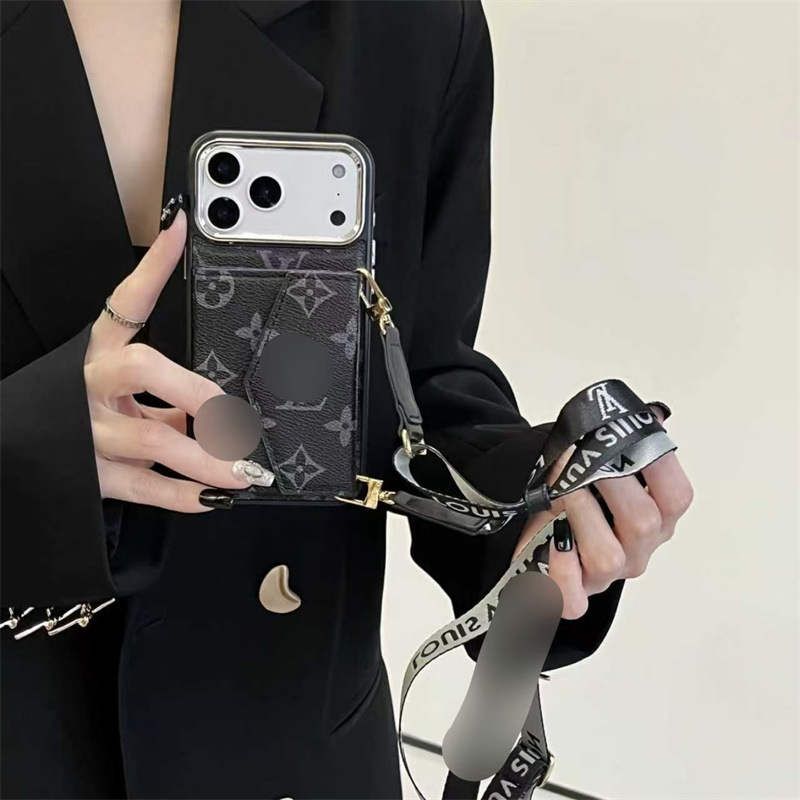Suitable for iPhone 17 Pro Max Mobile Phone Case, New Anti-Fall Fashion Lychee Pattern Card Holder Mobile Phone Case