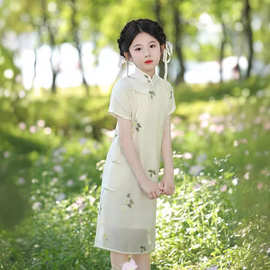 旗袍连衣裙儿童夏季薄款中国风女童改良中式唐装小女孩古筝演出服