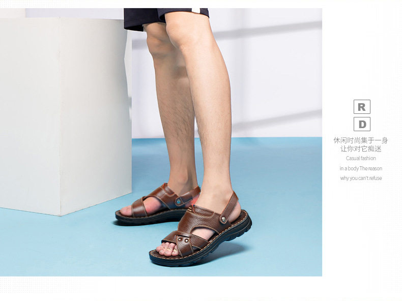 Dép sandal nam da bò thật hở ngón đế mềm chống trượt kiểu mới mùa hè — 10321-J màu nâu, 10321-J màu đen chi tiết 11