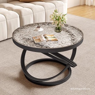 Cream Style Simple Small Coffee Table Luxury Tempered Glass Coffee Table Italian Minimalist Creative Home Small Table Glass Surface