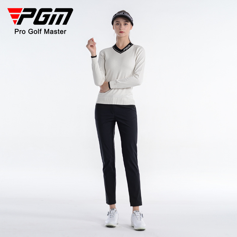 Áo len dài tay nữ cổ tim đào phối màu thể thao golf — YF620-màu trắng, KUZ164-màu xanh nước biển, YF620-Đen, KUZ164-Màu đen