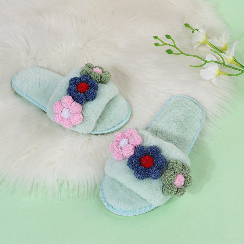 Flat-Bottomed Colorful Flowers Furry Slippers NSKJX104840