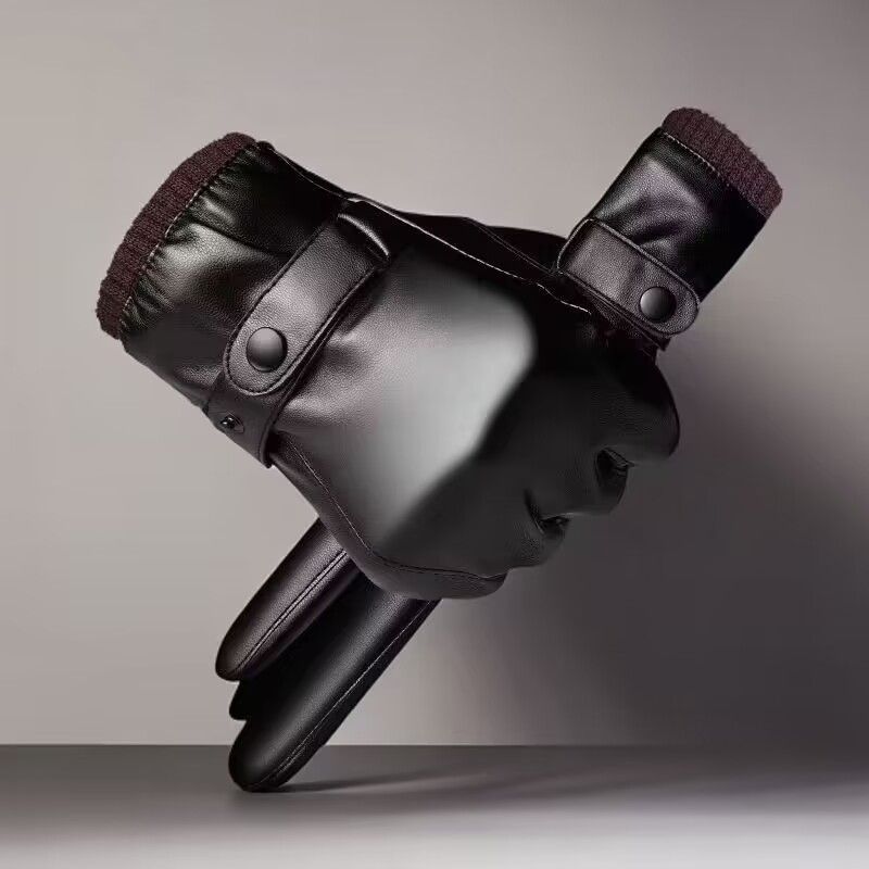 Guantes para hombres de invierno para montar al aire libre con guantes de piel de pantalla táctil caliente para automóviles eléctricos a prueba de viento a prueba de agua