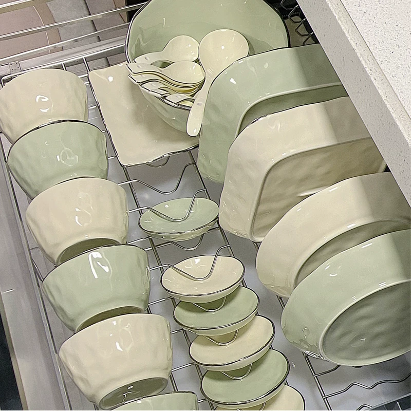 Белая/cream стиль набор посуды керамические миски и тарелки 2024 новые наборы мисок, палочек и тарелок для дома, презентация высокого класса посуды