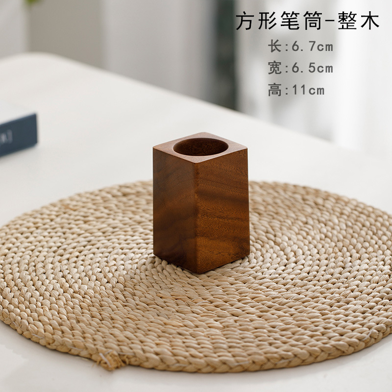 ウォールナットペンホルダー 茶道樽 シングルバレル 高価値卓上収納ペン樽 彫刻ロゴ 木製ベース ベース|undefined