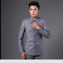 新款男士西服套装男西装青年立领中山装休闲修身中国风结婚礼服16