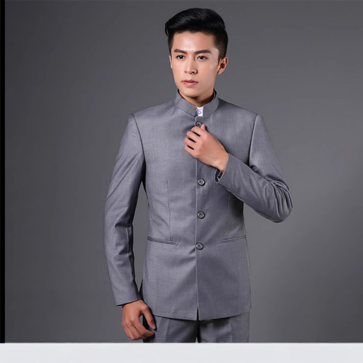 新款男士西服套装男西装青年立领中山装休闲修身中国风结婚礼服16