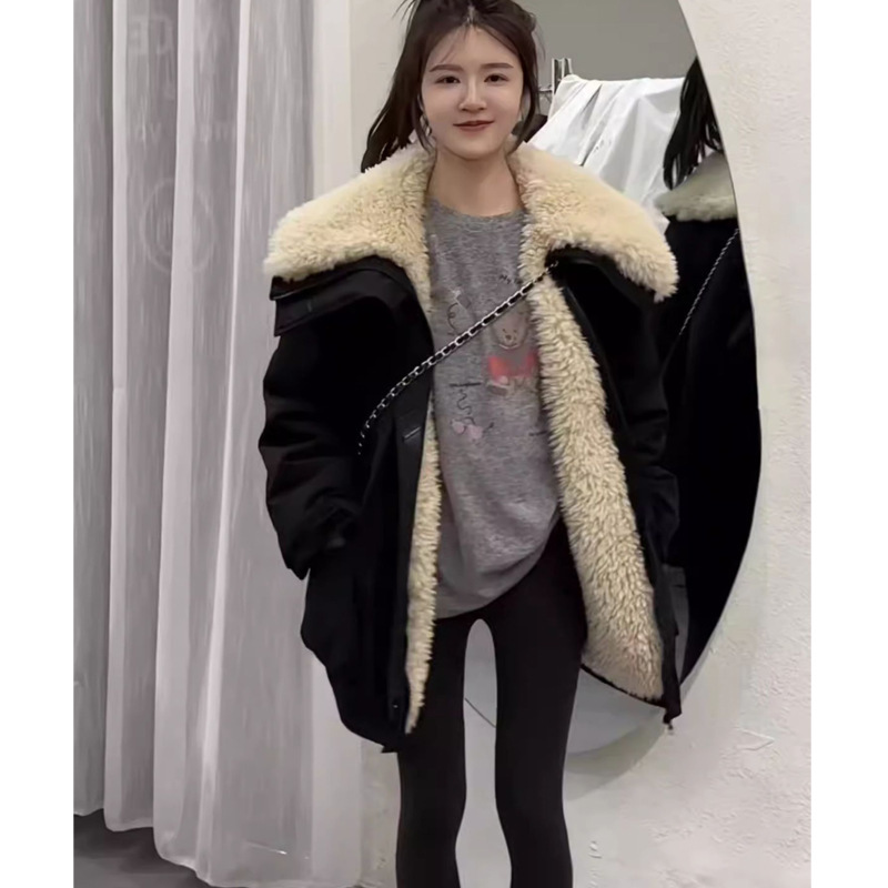 韩版加厚大翻领羽绒棉服女派克服外套女2025冬季新款保暖棉衣上衣|undefined