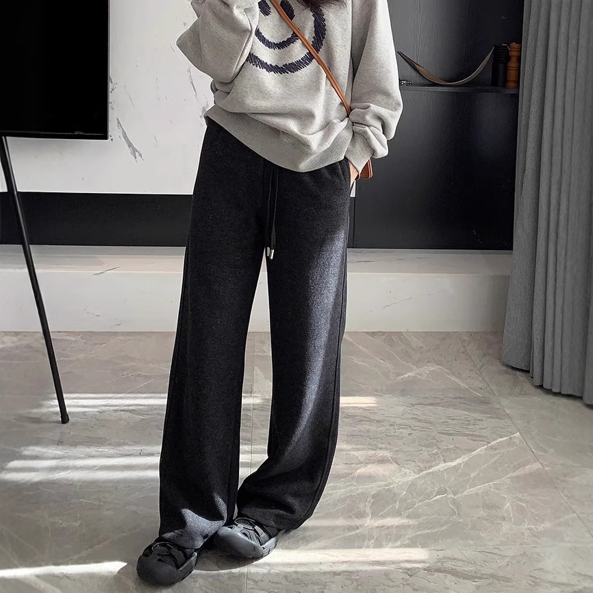 2024 가을과 겨울 슈퍼 올 매치 슬림 따뜻한 단색 넓은 다리 스트레이트 다리 바지 겨울 하이 허리 캐주얼 바지 기모