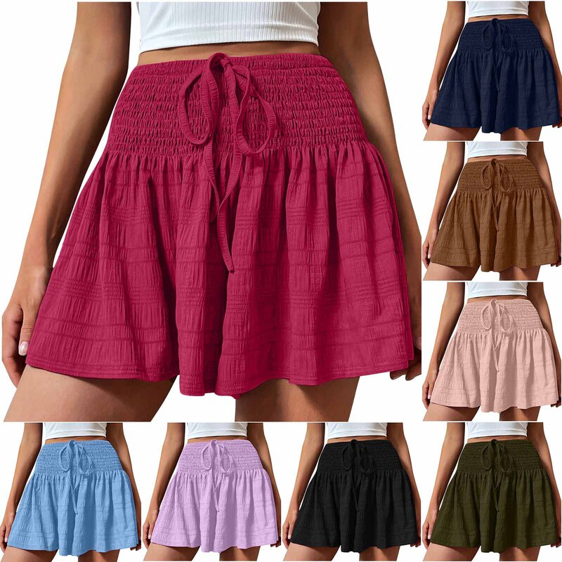 2025 Independent Station Cross-border Amazon European and American Women's Summer Fashion Solid Color Drawstring Shorts