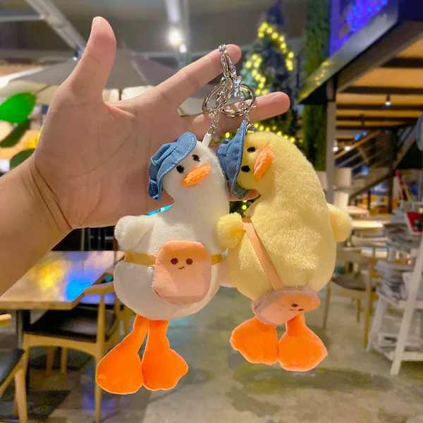Plush Toy Tilted-Head Duck Keychain Couple Doll Cute Bag Pendant Cartoon Ornament Keyring