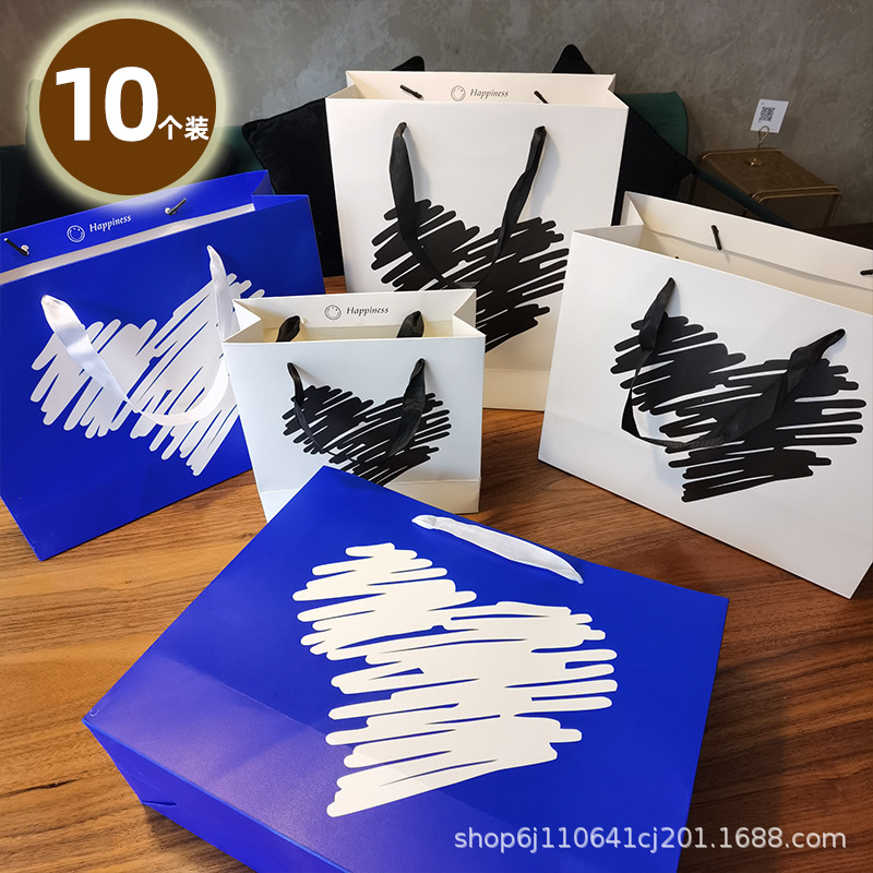 ins风克莱因蓝色礼品袋鞋服饰品手提袋礼物包装袋可印LOGO纸袋子
