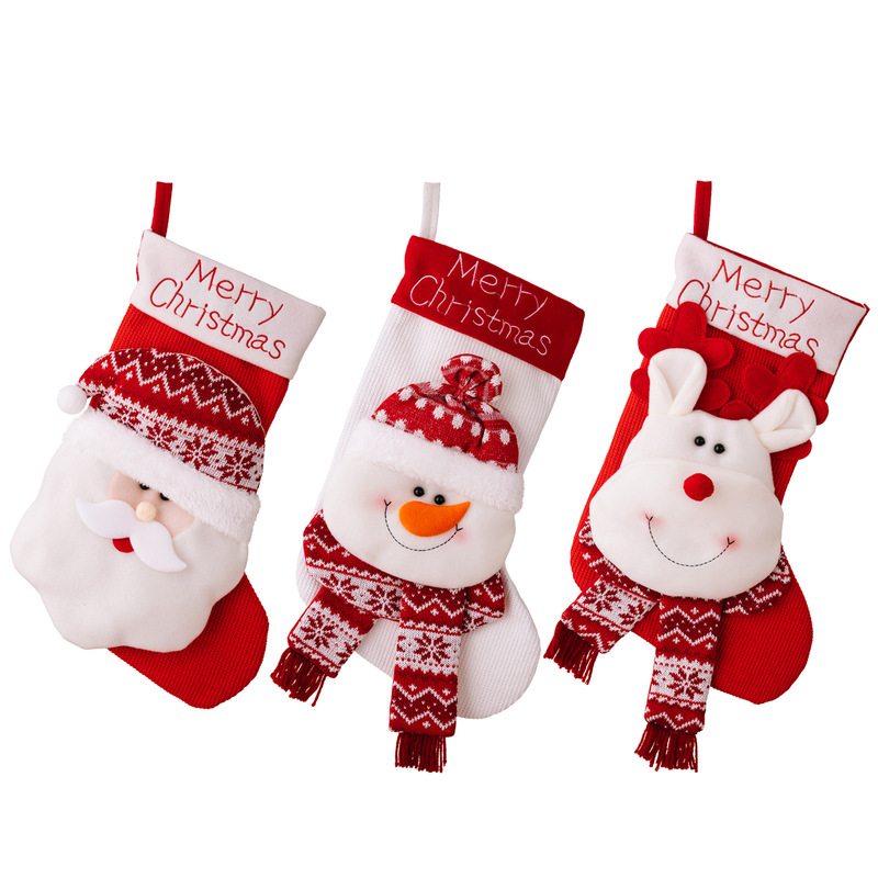 3種類の豪貝の新型のクリスマスの装飾の靴下の立体の老人のヘラジカのニットの靴下の子供の贈り物の袋の赤いクリスマスの靴下|undefined