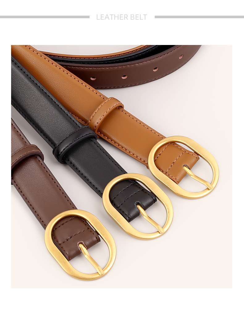Ceinture en cuir véritable pour femmes, boucle à aiguille, mode polyvalente, pour jeans, loisirs, banlieue, noir, tendance, Stock pour femmes, nouvelle collection 2024_voghion.com