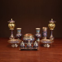 仿古珐琅彩工艺品供具套装批发拜拜用品供灯香炉果盘水杯