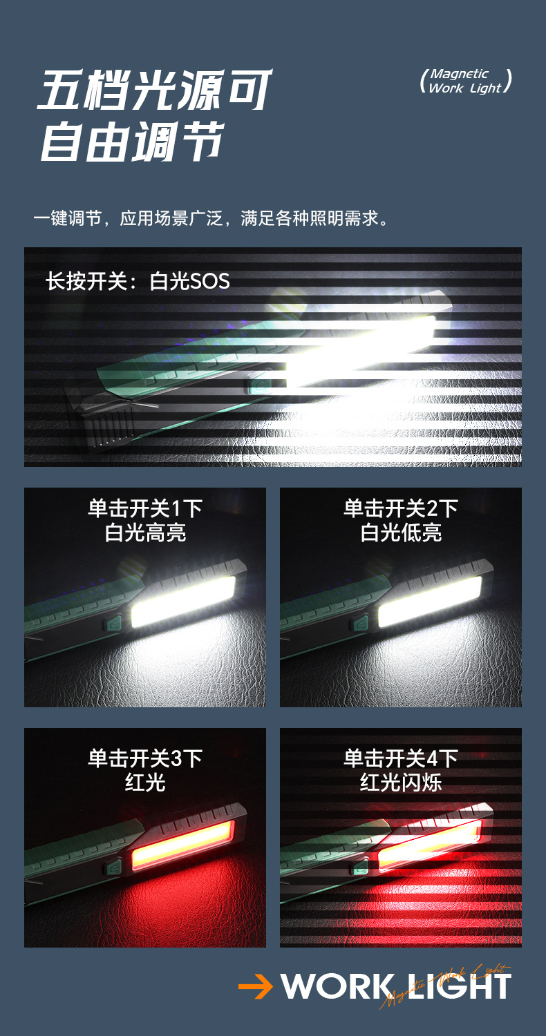 Car Repair Tool Light Cob Ultra-Bright Strong Magnet Multi-Functional Led Emergency Foldable Inspection Work Light