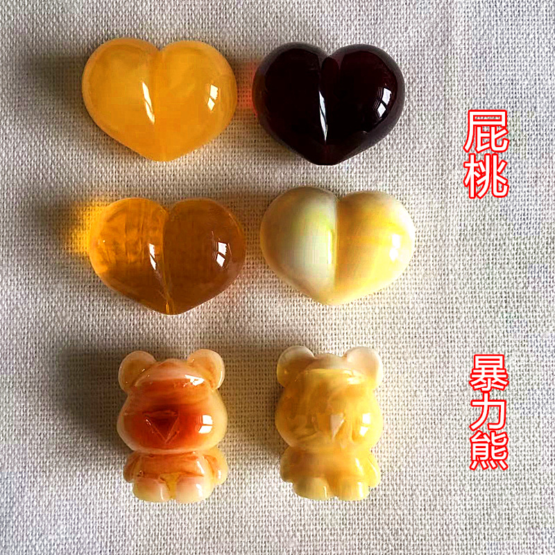 琥珀小熊蜜蜡屁桃diy配件手工编织手绳项链文玩佛珠挂件手串配饰