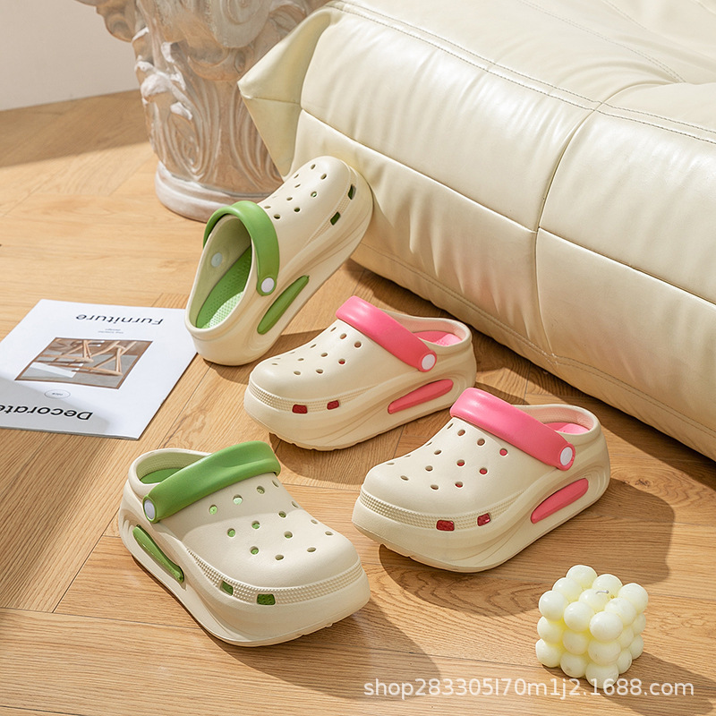 Zapatos con agujeros de suela gruesa para mujer 2025 nuevo estilo antideslizante eva Baotou sandalias y zapatillas de playa para uso exterior de verano