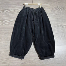 冬季新款 复古风灯芯绒棉裤 松紧腰宽松休闲净版直筒裤九分裤