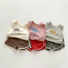 Summer new children's vest shorts suit ins Korean style baby boy dinosaur print sleeveless sportswear