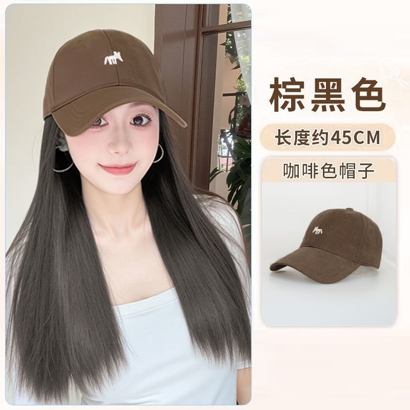 Sombrero peluca en una mujer cabello rizado largo otoño invierno nueva moda pequeño zorro bordado sombrero de béisbol con cubierta de cabello falso