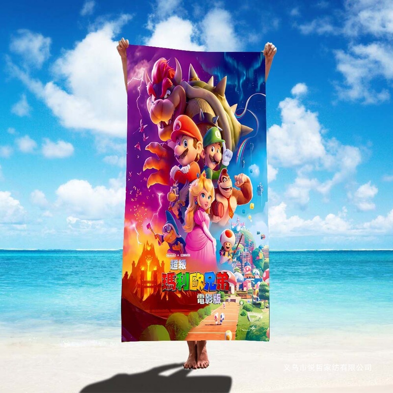 Foreign Trade Cross-Border Mario Movie Quick-Drying Swimming Towel Absorbent Bath Towel Cartoon Mario Printed Beach Towel