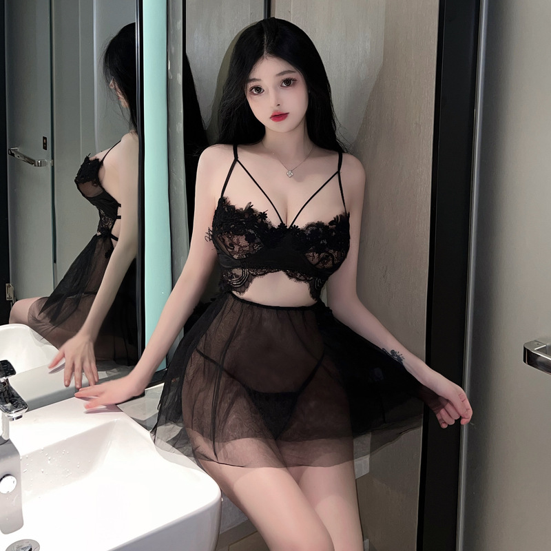 Love Is Like a Light Breeze, Themed Clothing, Sexy Lingerie, Sexy Hollow-Out Lace, Flirting Camisole Dress, Midnight Charm