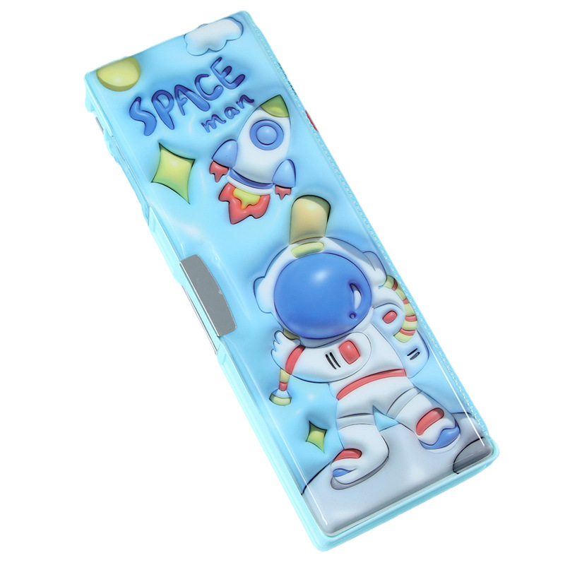 Caja de papelería de dibujos animados de astronautas multifuncional de alto valor facial para niños caja de lápiz de tecnología negra caja de almacenamiento de gran capacidad