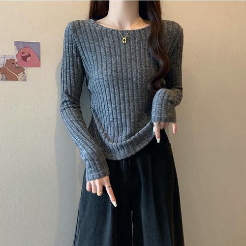 Languid Style Long-Sleeve T-Shirt, Inner Wear for a Slimming and Elegant Look, Pleated Design, Cinched Waist for a Slimming and Concealing Effect, Base Layer Top for a Trendy Look