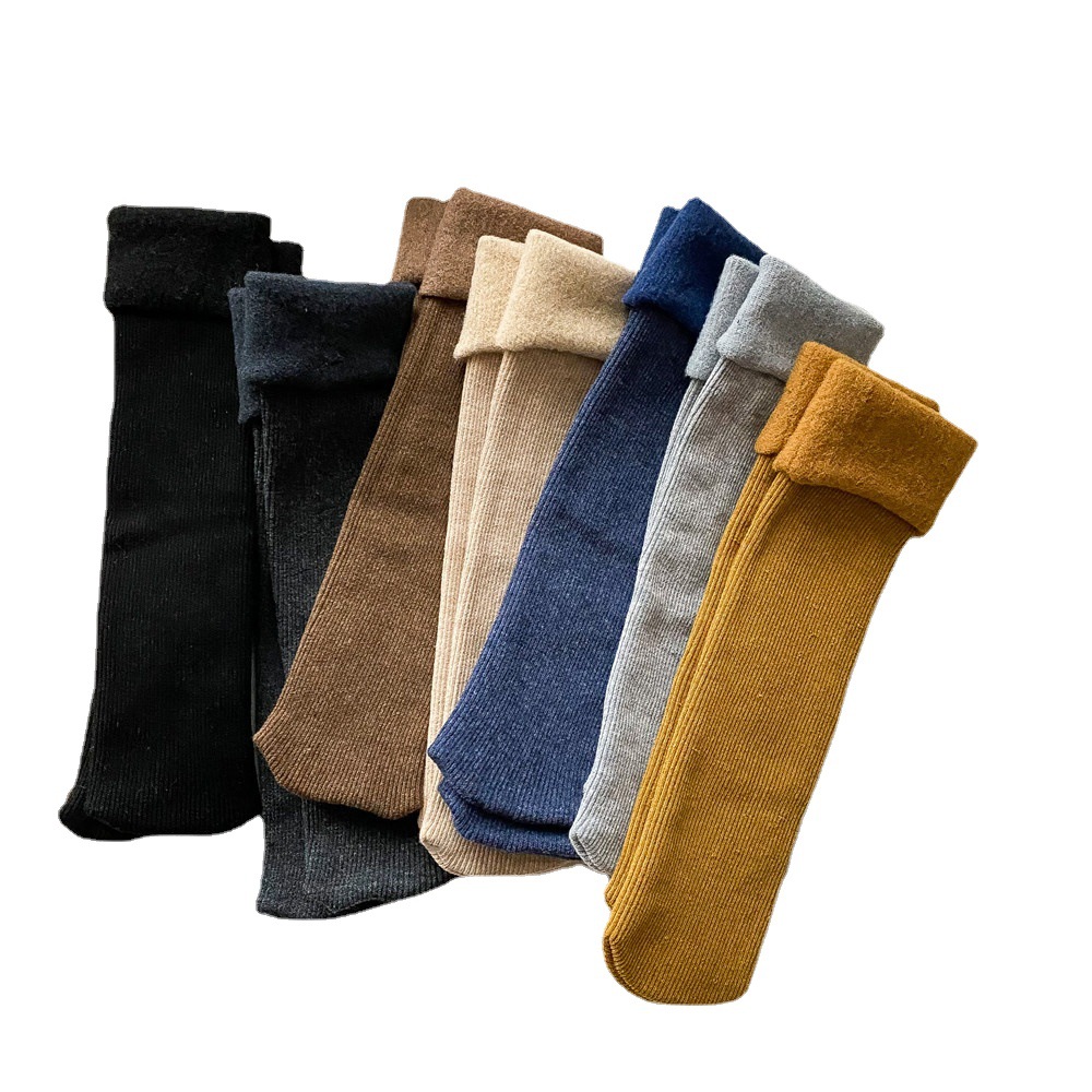 Pila de mujer Calcetines invierno engrosada caliente suelto rizado mujeres embarazadas confinamiento calcetines color sólido rayas finas serie marrón Calcetines