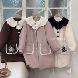 桔衣梓小个子韩版甜美荷叶领毛呢大衣外套女秋冬新款日系羊毛呢子
