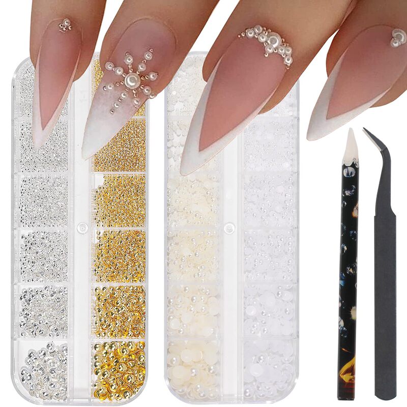 Cross-Border Mini 2mm Mixed Color Semi-Circle Pearl Metal Rivets Nail Art Decorations Dot Studs Nail Set Box Decoration Cross-Border Mini 2mm Mixed Color Semi-Circle Pearl Metal Rivets Nail Art Decorations Dot Studs Nail Set Box Decoration