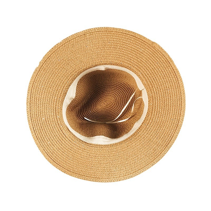 Estilo coreano británico sombrero de paja de ala plana con cuentas de perlas sombrero superior de protección solar de las mujeres sombrero de Jazz sombrero de playa al aire libre verano