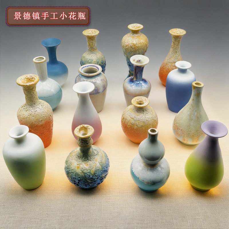Jingdezhen Ceramic Small Vase with Handmade Color Matte Bubble Glaze, High-Temperature Kiln-Transformed Flower Arrangement Desktop Decoration Piece