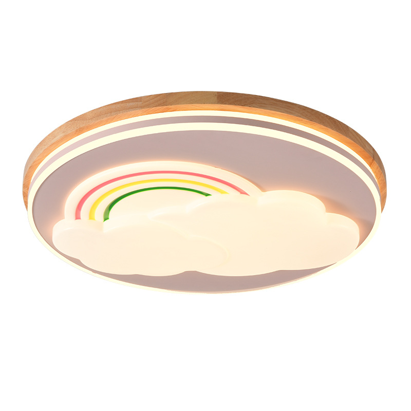 Cuarto de niños de la familia de la protección de los ojos luces de techo modernas de madera maciza dibujos animados nubes arco iris para niños y niñas dormitorios luces de habitación 357L